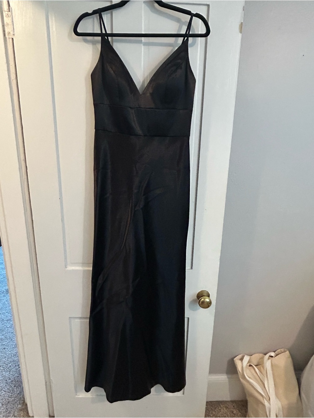 Jenny Yoo - Satin Black Spaghetti-Strap Evening Dress / Bridesmaid dress